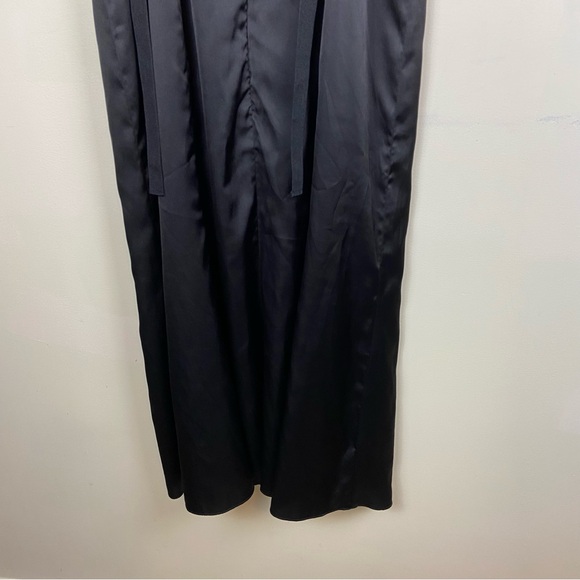 Prabal Gurung Black Satin Ruffle‎ Midi V-Neck Dress Silky Size 4 Luxury Event - Picture 8 of 14